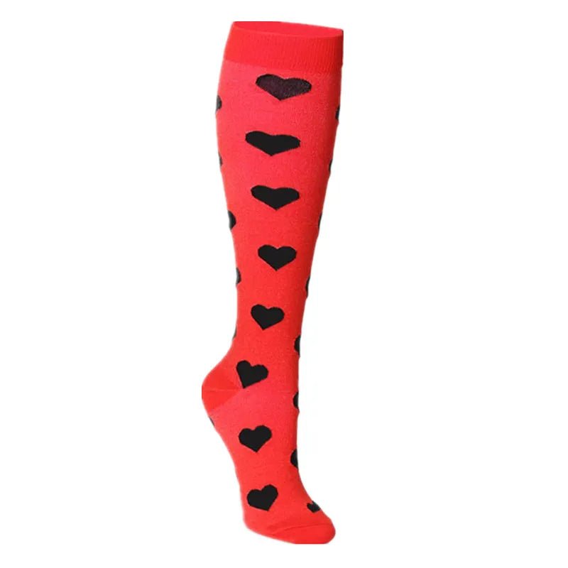 Black Hearts on Red High Crazy Socks - Crazy Sock Thursdays