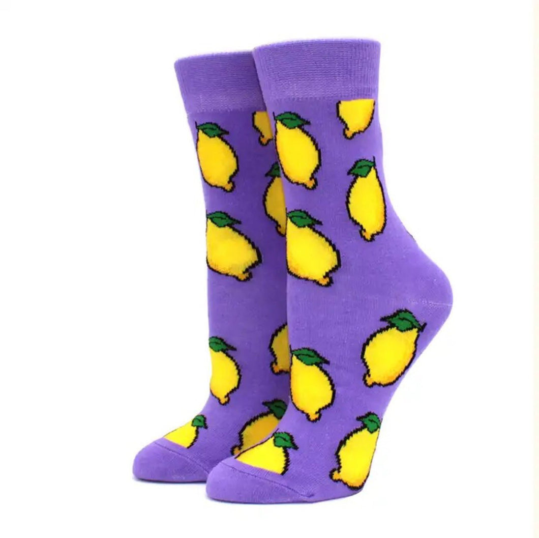 Lemons on Purple Crazy Socks - Crazy Sock Thursdays